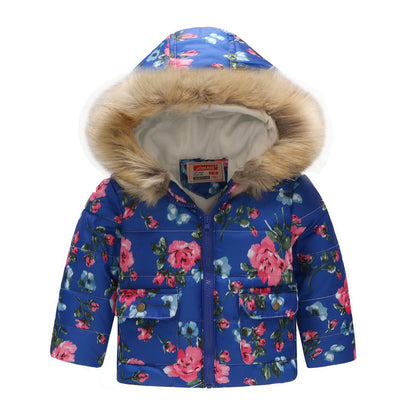 Boys and Girls Printed Hooded Children's Warm Cotton Jacket Thickened