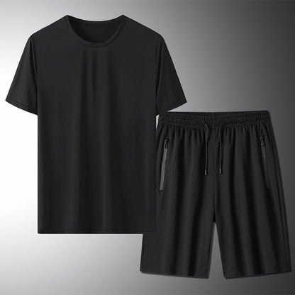 Outdoor Summer Short-sleeved Suit Male Ice Silk T-shirt Five-point Pants Sports Shorts Men's Breathable Short Set Two-piece Tide