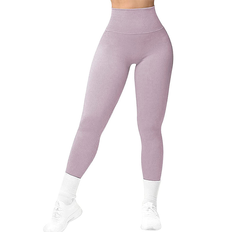 Sömlösa leggings med hög midja Trådade stickade fitnessbyxor Solida bantning för kvinnor Sport Yogabyxor Elastiska löpar-sportleggings