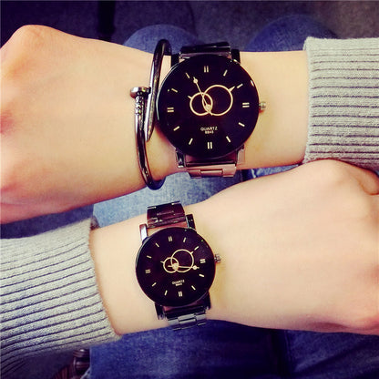 Turntable Gun Black Quartz Couple Watch