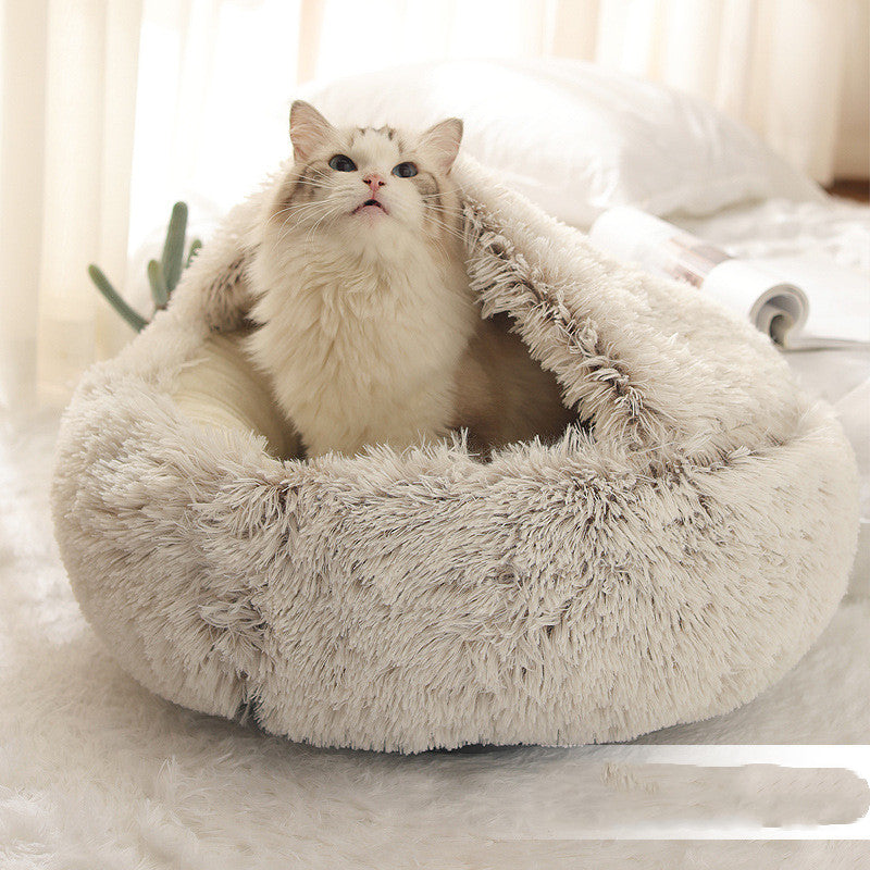 2 In 1 Dog And Cat Bed Pet Winter Bed Round Plush Warm Bed House Soft Long Plush Pets Bed