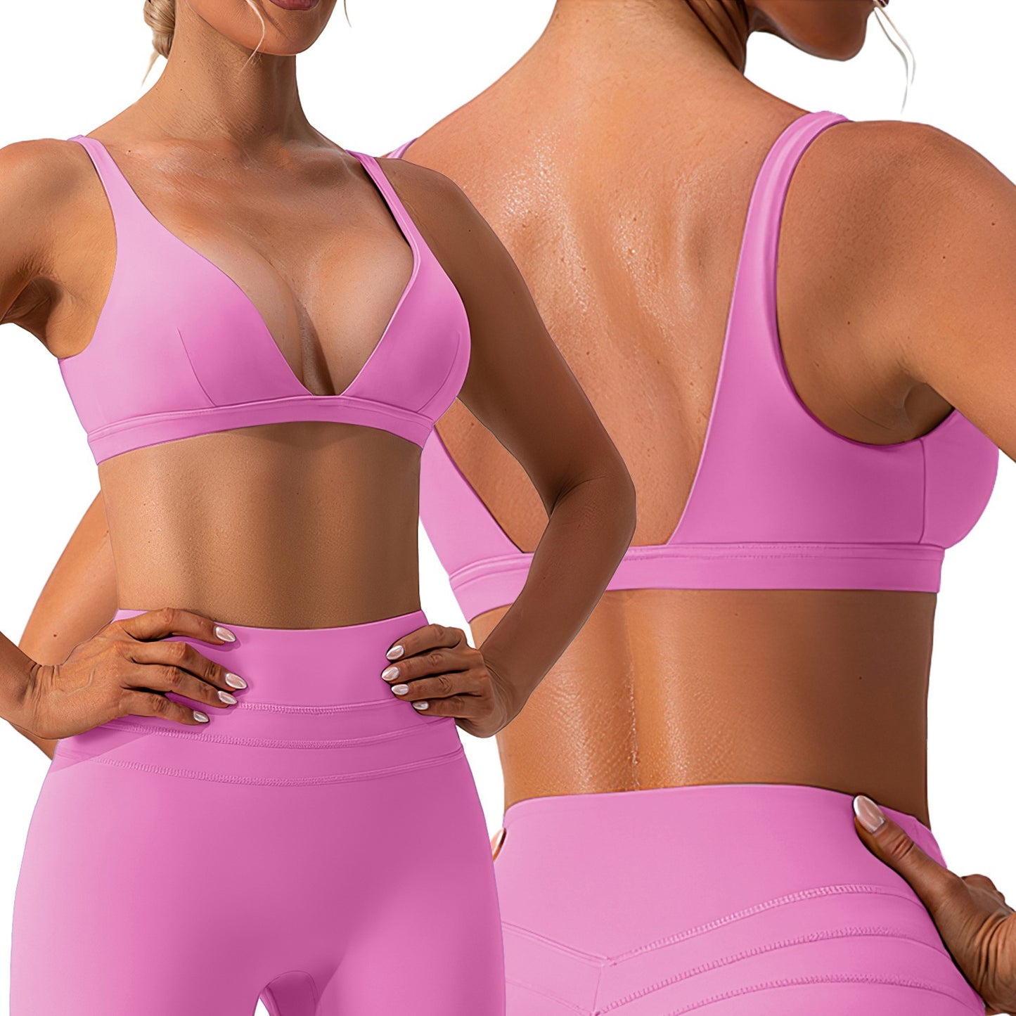 1Pc Women Deep V Neck Sports Bras U-Shaped Back Sport Bras Padded Strappy Crop Open Back Low Impact Bras Sexy Fitness Tank Tops With Removable Pads For Gym Yoga Workout Running