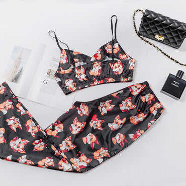 Printed underwear suspender pajamas housewear women