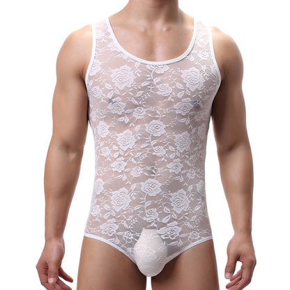 Men's Underwear One-piece Shapewear Lace Vest