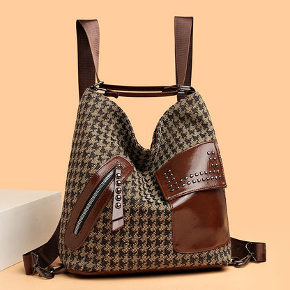 Sac à dos pied-de-poule pour femmes, sacs à bandoulière léopard Design Rivet à la mode