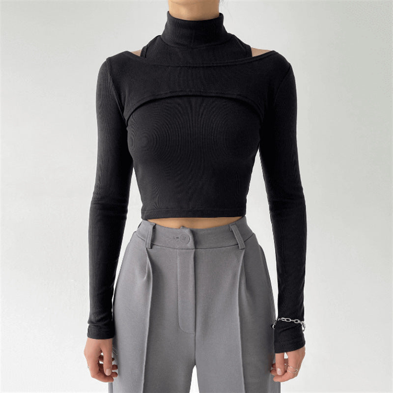 High-necked Vest T-shirt Two-piece Crop Tops