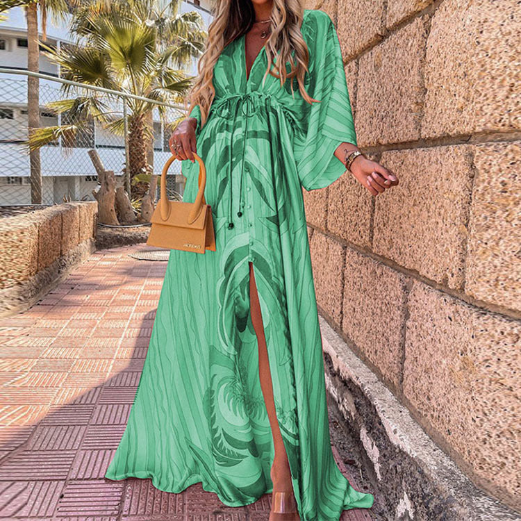 Robe longue de plage irrégulière fendue à col en V sexy