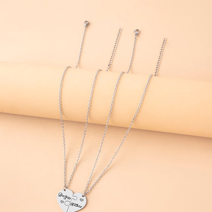2 PCS Love Daughter Mother Puzzle Heart Pendant Necklace Silver Stainless Steel Mothers Day Jewelry Gifts