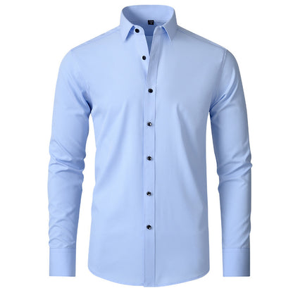 Solid Long Sleeve Shirt Fashion Slim Lapel Button Office Business Shirt Men's Clothing