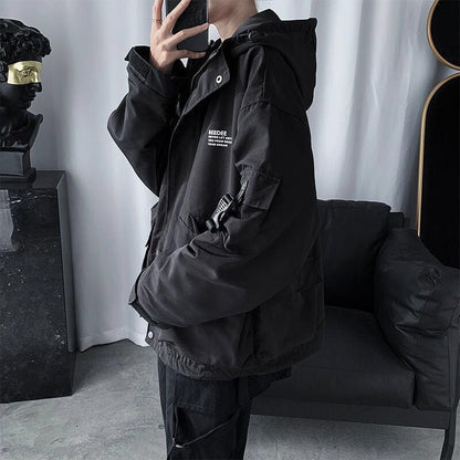 Techwear vestes manteaux Streetwear Cardigan décontracté Bomber vêtements d'extérieur à capuche lettre multi-poches pour hommes