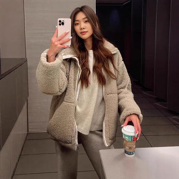 Fashion Loose Anti-cashmere Personality Casual Zip Coat