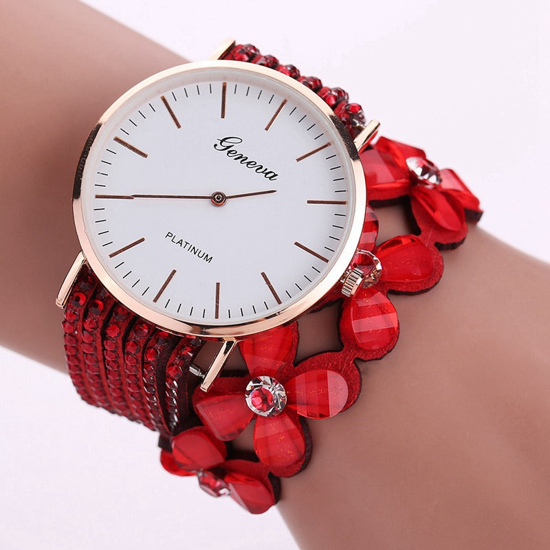 Mode genève fleurs montres femmes robe élégante Quartz Bracelet dames montre cristal diamant montre-Bracelet cadeau Reloj Mujer