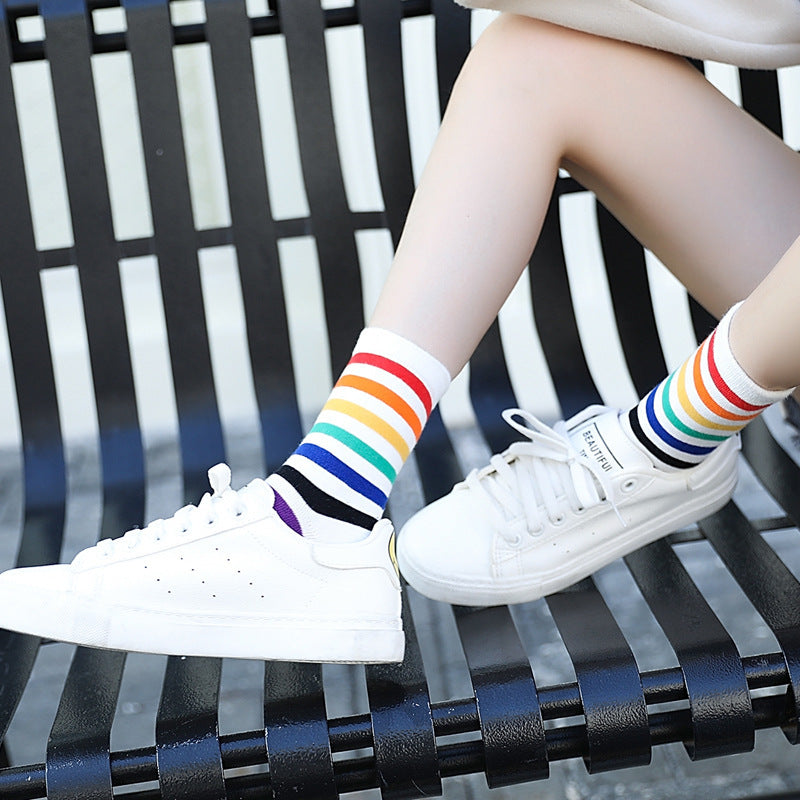 Autumn and winter new ladies in the tube socks candy-colored pinstripes cotton street skateboard tide socks high help women socks