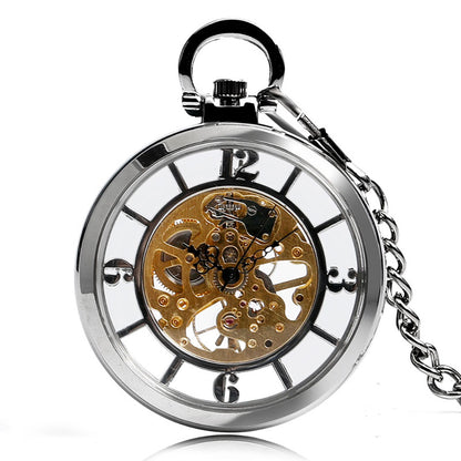 Hollow Roman Character Mechanical Pocket Watch