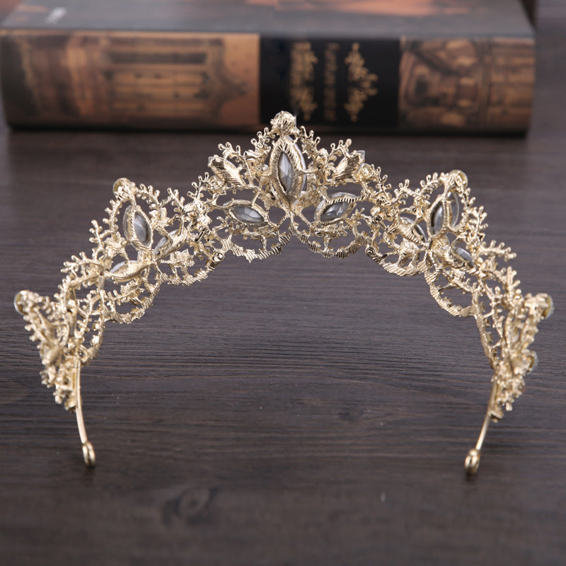 Nytt mode Barock Lyx Crystal AB Brudkrona Tiara Ljus Guld Tiara Tiara för kvinnor Brud Hår Bröllopstillbehör