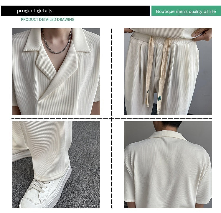 Summer Thin Ice Silk Shirt Outfit Men's Leisure Sports Two-piece Set