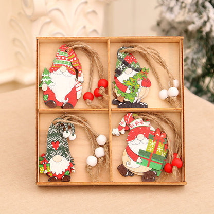 12 PCs Faceless Old Man Christmas Wooden Pendant Boxed Christmas Tree