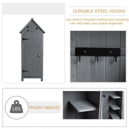 Outdoor Storage Cabinet Tool Shed Wooden Garden Shed 70.5H - Gray