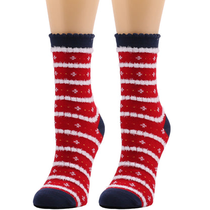 Nouvelles chaussettes européennes et américaines chaussettes de Noël chaussettes en peluche d'automne et d'hiver pour femmes chaussettes de Noël chaussettes pour femmes chaussettes mi-mollet chaussettes de Noël transfrontalières