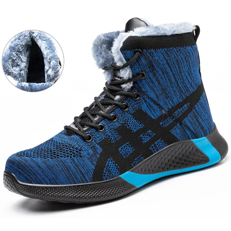 Winter Plush Boots Men Labor Protection Anti-smash Anti-puncture Work Shoes Warm Thickened Breathable Lace-up Safety Shoes