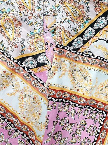 Professional Women's Boho Asymmetrical Skirt - Tied Floral Paisley Print (High Waist Ruched Design, Elegant Comfort)