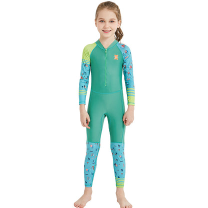 Children's quick-drying diving suit girls boys conjoined long-sleeved snorkeling suit swimwear size children's swimwear sunscreen swimsuit