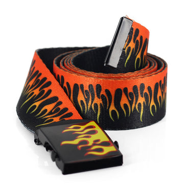 Flame Print Canvas Belt - Bold Expression