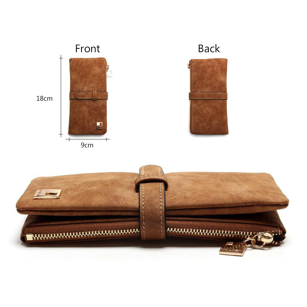 Korean version of the retro matte leather two-fold draw long wallet multi-card lady wallet