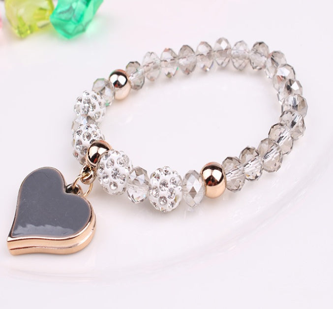 Bracelet en cristal élastique et bracelets coeur