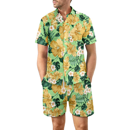 2 pièces chemise de plage imprimée costume d'été haut à boutons à revers ample et poches à cordon Shorts costumes décontractés à manches courtes pour hommes vêtements