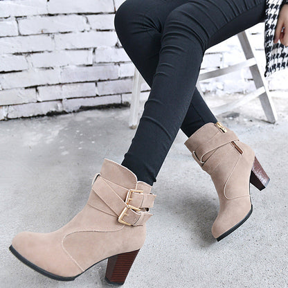 Winter Autumn Leather Casual Women High Heels Pumps Warm Ankle Boots