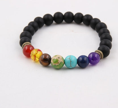 Handmade Black Lava Seven Chakra Healing Balance Beaded Bracelet