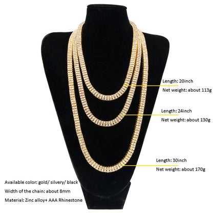 Alloy Diamond 2 Row Hip Hop Necklace