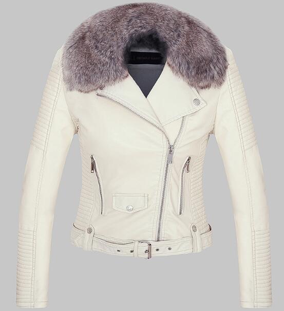 VESTE CHAUDE EN SIMILI CUIR AVEC COL FOURRURE DÉTACHABLE