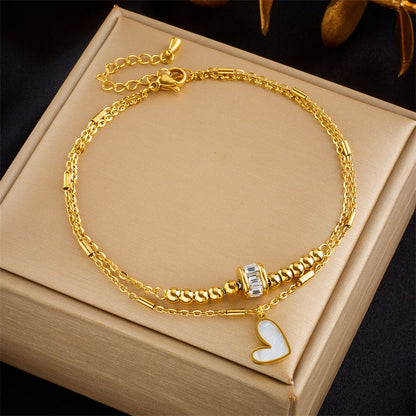 Modesmycken Boho Klassisk Kärlek Hjärta Fotledskedja Dubbelskiktad Kedja Armband Fotlänk Charm Tofs Benkedja På Fotkedja Kvinnor Festsmycken Accessoarer