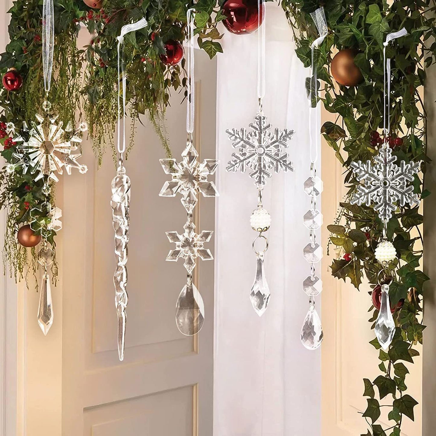 Pendentifs suspendus pour arbre de noël, 10 pièces, bande de glace en acrylique, plafond de neige, ornements de noël, décoration de nouvel an, décoration de maison