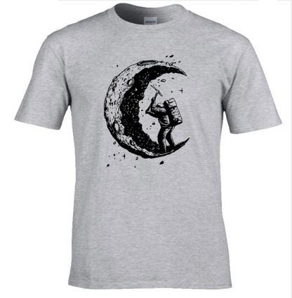 Digging The Moon Print Casual Herr O-ringade T-shirts Mode Herrtröjor Herr T-shirt Kortärmad Herr T-shirt 