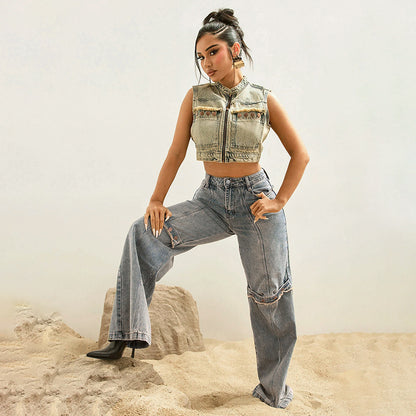 Y2K Baggy Wide Leg Jeans - Vintage Streetwear Washed Denim