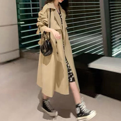 Trendig trenchcoat för kvinnor, dubbelknäppt kappa, koreansk trenchcoat för kvinnor, elegant oversize trenchcoat, vårkläder, damkläder