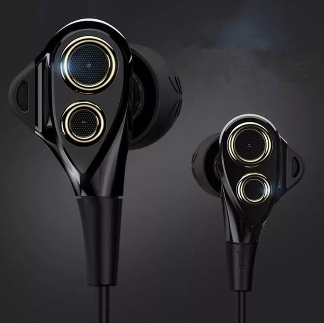 New double moving coil HIFI sound metal earphone, double horn, heavy bass, mobile phone earplug, factory direct sales