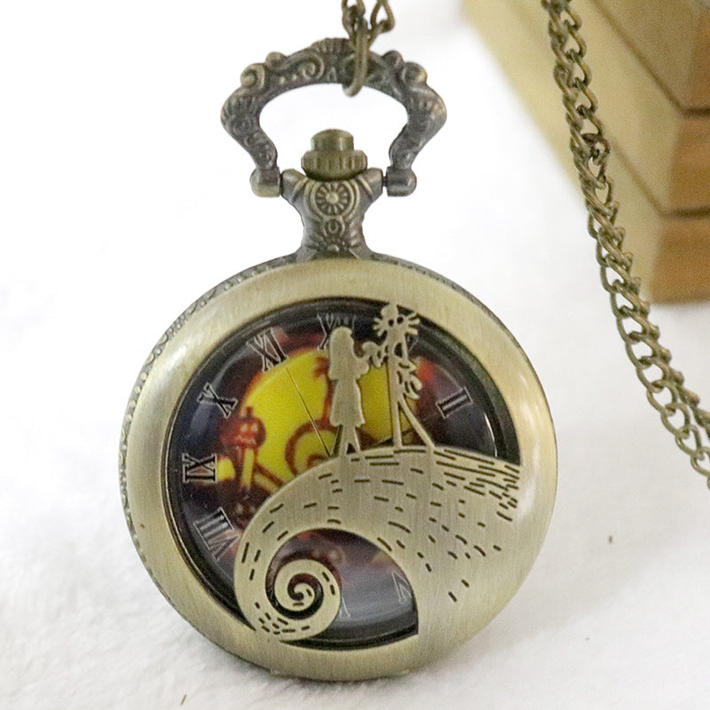 Retro flip quartz pocket watch