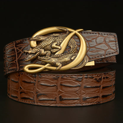 Men's Crocodile Buckle Belt Real Cowhide Automatic - Exotic Luxury