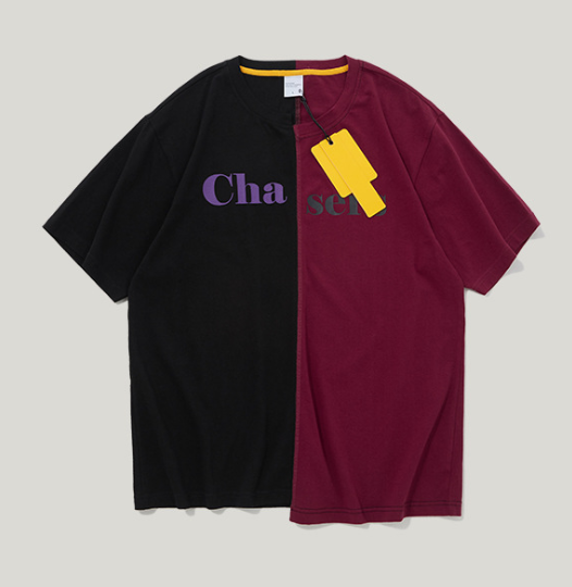 INF Men S Wear  Yellow Brand Fashion Brand Asymmetrical Stitching Letter Printing