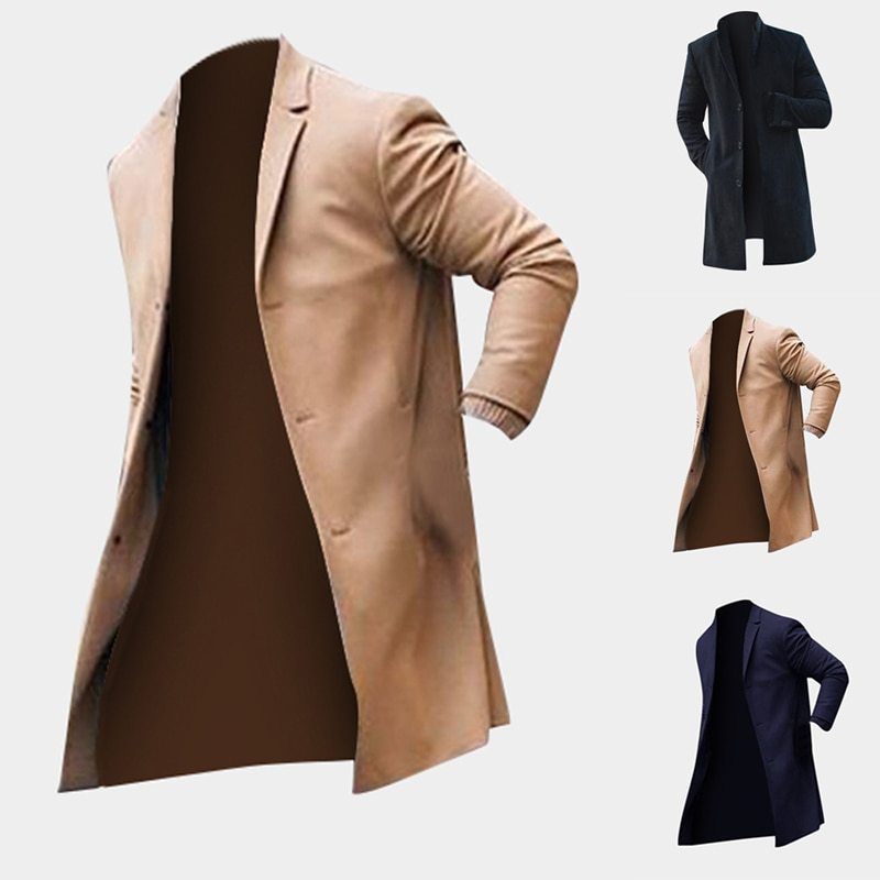 Mode vinter mäns Trench långa jackor Overcoat Classic Jackor Solid Slim Fit Outwear Hombre Män Kläder Khaki Svarta