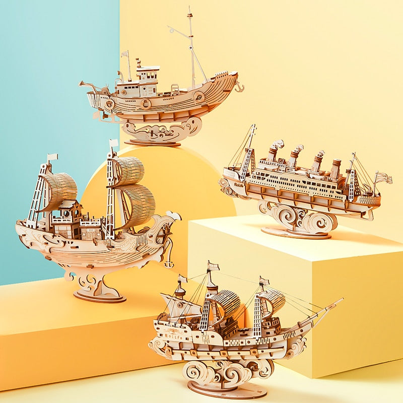 Jeux de Puzzle en bois, modèle de bateau et de bateau, jouets pour enfants, cadeau d'anniversaire pour filles 