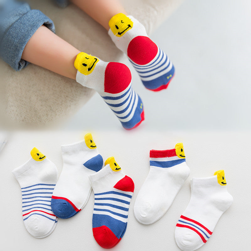 Mesh Children's Socks Cartoon Embroidered Children's Boat Socks Emoticons