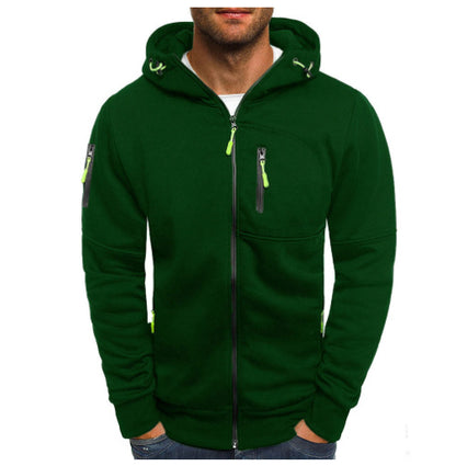 Men's Casual Zipper Hooded Sweater Solid Color Sports Fitness Jackets Cardigan