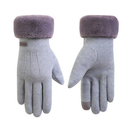 Autumn and winter cashmere full finger gloves women