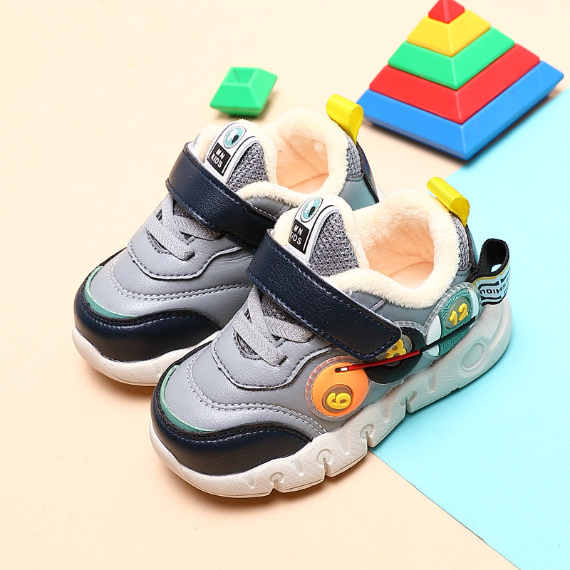 Children Leather Short Plush Sports Shoes Boys' Walking Cotton Shoes