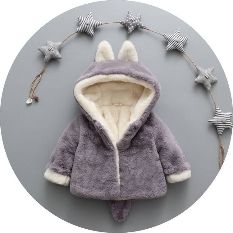 autumn and winter new children's wear plus velvet thickening children's jacket small rabbit hair Korean version of the sweater one generation